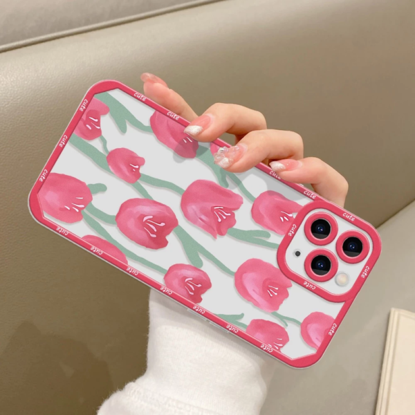 เคส iPhone แบบป้องกันกล้องสำหรับ for iPhone14 ลาย ดอกไม้สีแดง