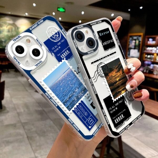 เคส iPhone แบบป้องกันกล้องสำหรับ for iPhone 14 ลาย Postcard 2ชิ้น - Image 6
