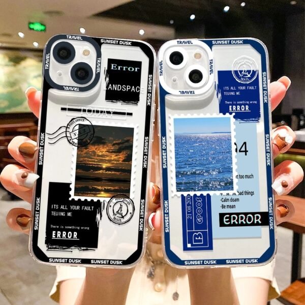 เคส iPhone แบบป้องกันกล้องสำหรับ for iPhone 14 ลาย Postcard 2ชิ้น