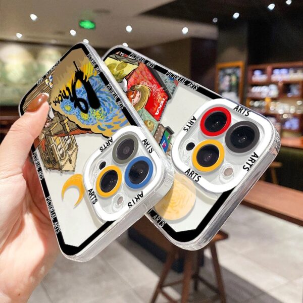 เคส iPhone แบบป้องกันกล้องสำหรับ for iPhone 15 ลายการ์ตูน วินเซนต์ แวน โก๊ะ 2ชิ้น - Image 2