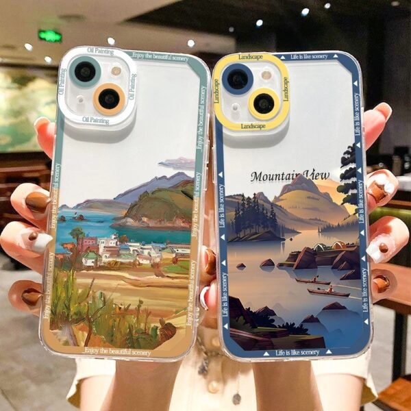 เคส iPhone แบบป้องกันกล้องสำหรับ for iPhone 13 ลายวิวเขา 2ชิ้น - Image 3