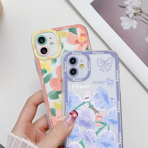 เคส iPhone แบบป้องกันกล้องสำหรับ for iPhone 13 เพนท์ลายดอกไม้ 2 ชิ้น - Image 2