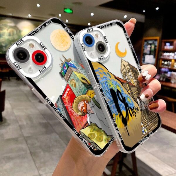 เคส iPhone แบบป้องกันกล้องสำหรับ for iPhone 15 ลายการ์ตูน วินเซนต์ แวน โก๊ะ 2ชิ้น - Image 3