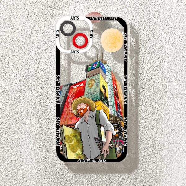 เคส iPhone แบบป้องกันกล้องสำหรับ for iPhone 15 ลายการ์ตูน วินเซนต์ แวน โก๊ะ 2ชิ้น - Image 4