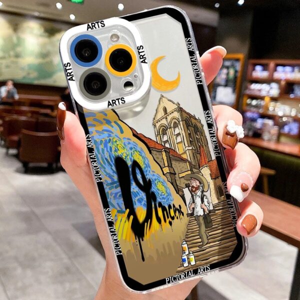 เคส iPhone แบบป้องกันกล้องสำหรับ for iPhone 15 ลายการ์ตูน วินเซนต์ แวน โก๊ะ 2ชิ้น - Image 5