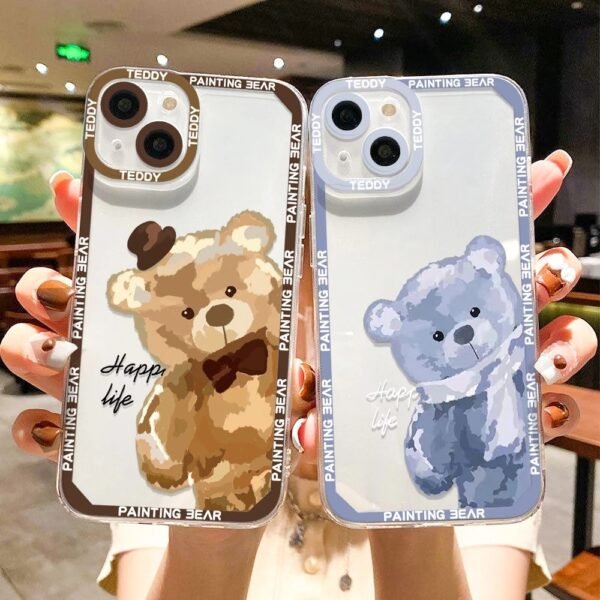 เคส iPhone แบบป้องกันกล้องสำหรับ for iPhone 13 ลายหมี 2 ชิ้น