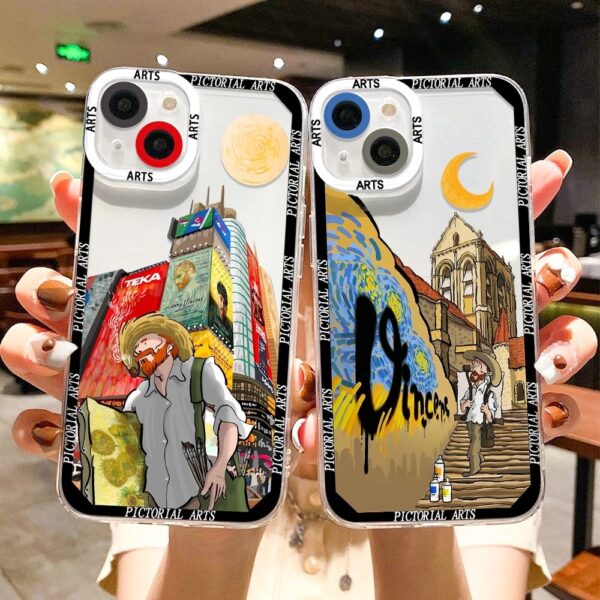 เคส iPhone แบบป้องกันกล้องสำหรับ for iPhone 15 ลายการ์ตูน วินเซนต์ แวน โก๊ะ 2ชิ้น