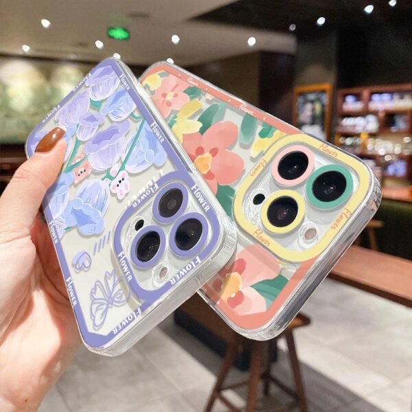 เคส iPhone แบบป้องกันกล้องสำหรับ for iPhone 13 เพนท์ลายดอกไม้ 2 ชิ้น - Image 6