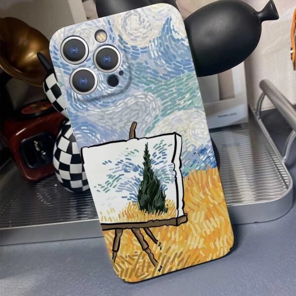 เคสแข็ง iPhone แบบป้องกันกล้องสำหรับ for iPhone 14 Pro Max ลาย ภาพวาดและสายลม แวน โก๊ะ